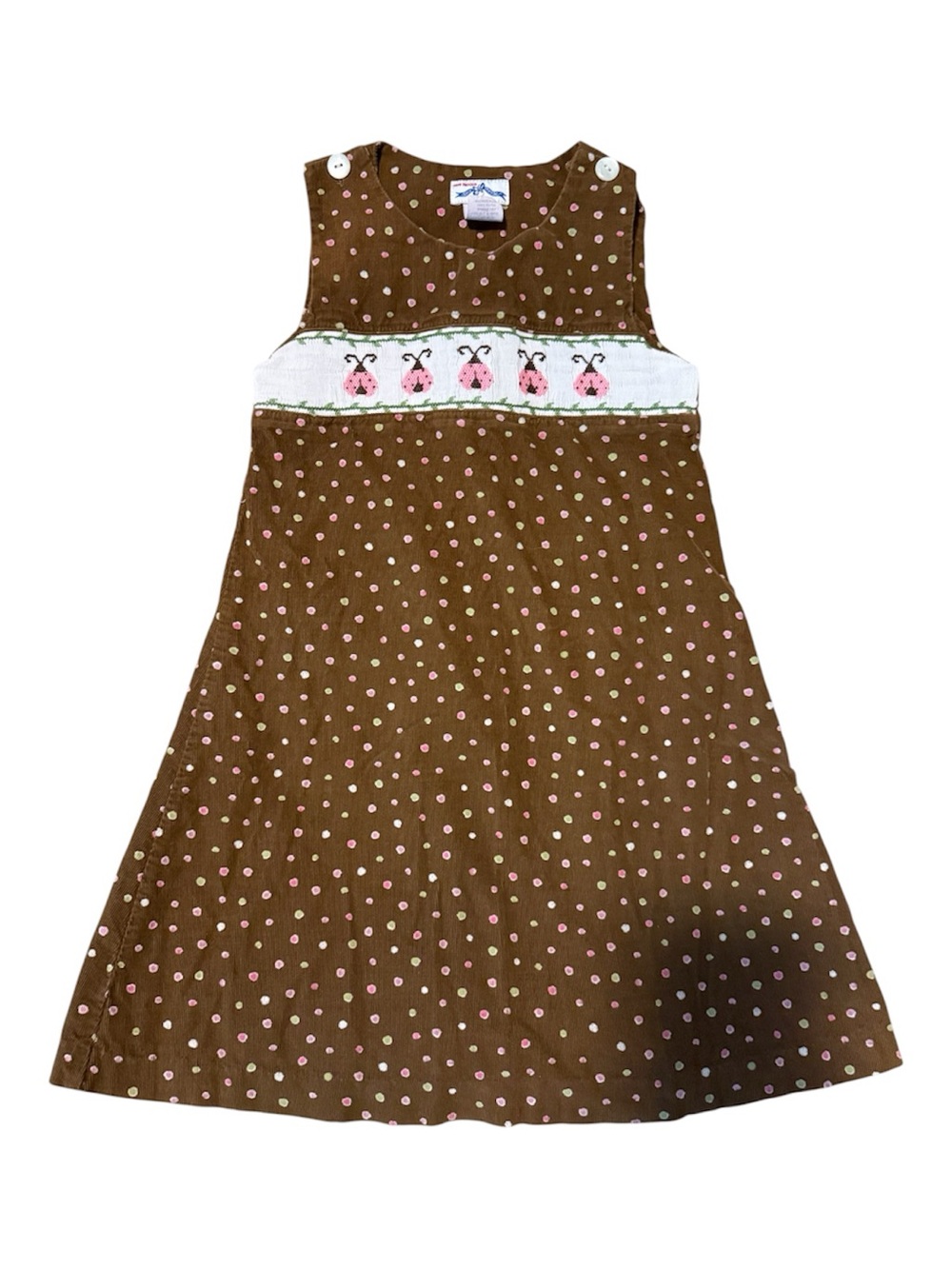 Vintage Silly Goose Ladybug Polkadot Corduroy Dress Brown 5 Years